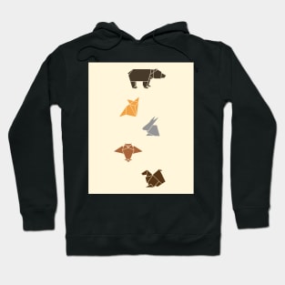 Forest animals origami print, wildlife geometric design, bear, fox, squirrel, rabbit, owl Hoodie